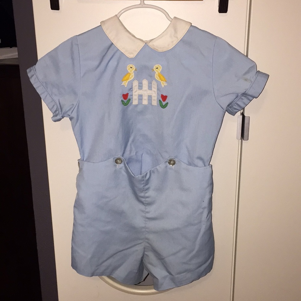 🐤🌷 Bird Tulip Romper Playsuit Embroidered 4T VTG